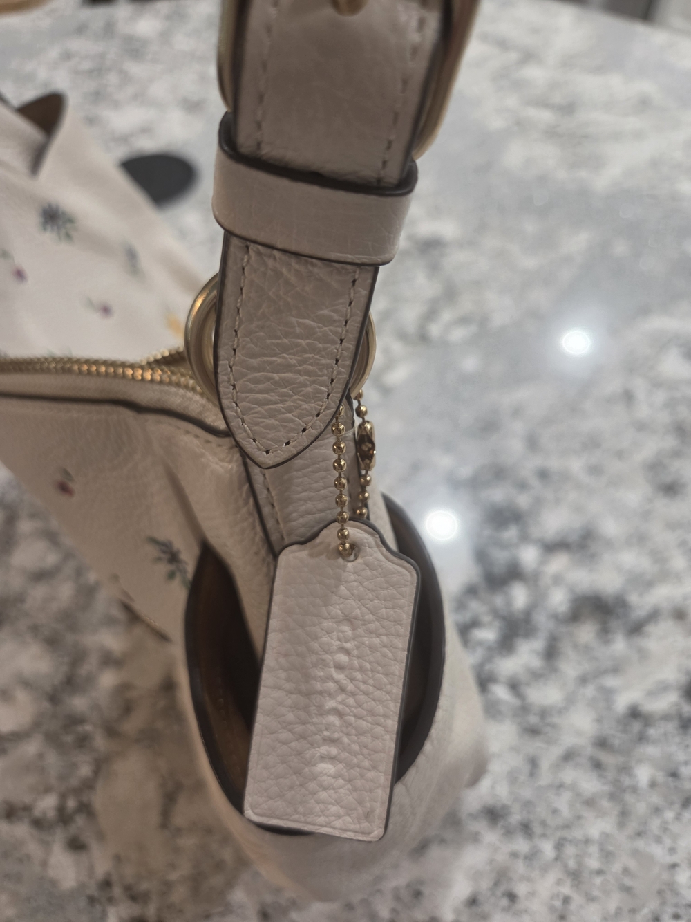 Coach Floral Print Cream Leather Shoulder Bag - Picture 13 of 16